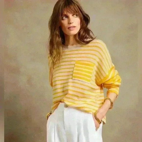 NEW! Banana Republic 100% Caro Cashmere Stripe Sweater - Picture 1 of 7